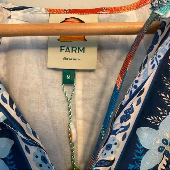 FARM RIO BLUE PALMS BALLOON SLEEVE DRESS SIZE MEDIUM NEW with TAGS - Picture 4 of 16